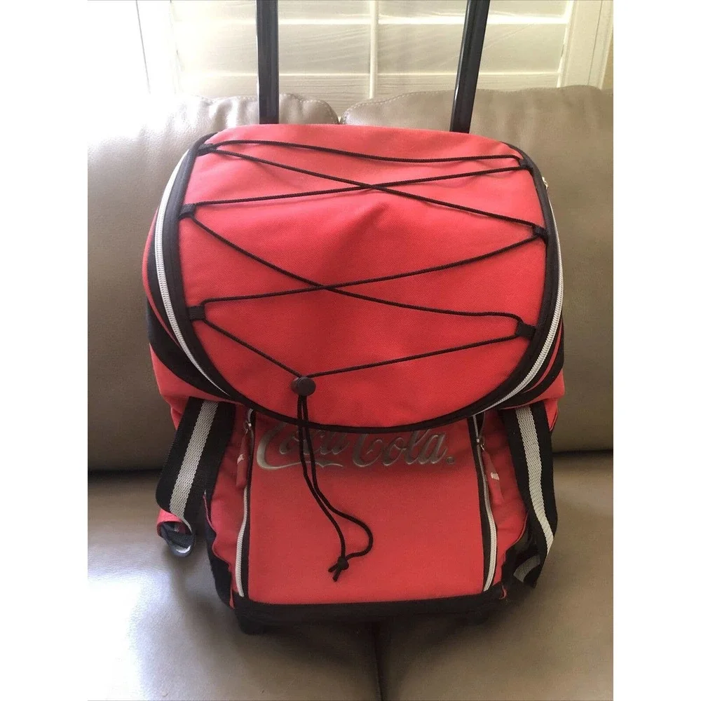 Vtg Coca-Cola Insulated Rolling Cooler Bag Wheeled‎ Picnic Beach